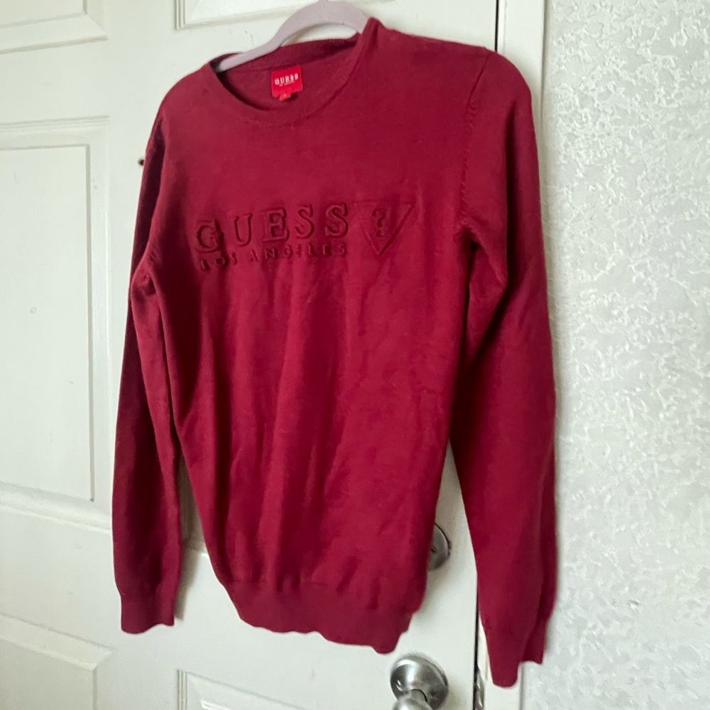 Guess stero emboss long sleeve sweater ravishing red NWT SZ S
